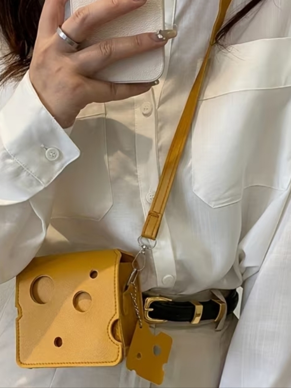 Cheese Square Crossbody Bag in Mustard Yellow